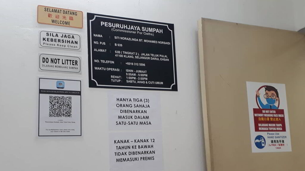 pejabat pesuruhjaya sumpah 63b jalan teluk pulai klang (atas 99 speedmart)