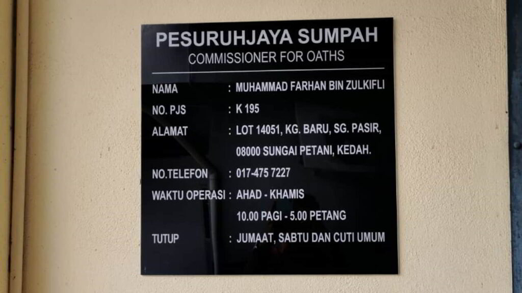 pejabat pesuruhjaya sumpah sungai pasir (commissioner for oaths)